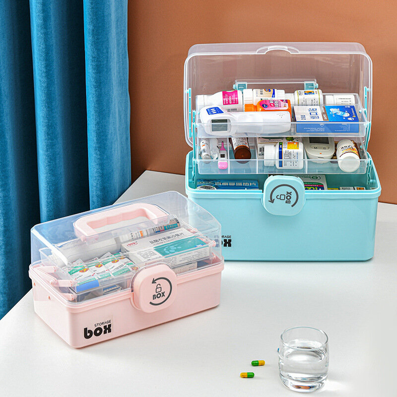 Kit médico de doble cubierta para el hogar, botiquín de primeros auxilios portátil, caja médica familiar de gran capacidad