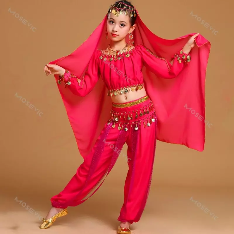 Zestaw kostiumów do tańca brzucha dla dzieci i dorosłych taniec orientalny dziewczyny taniec brzucha IndiaClothes strój do tańca brzucha kostium sceniczny