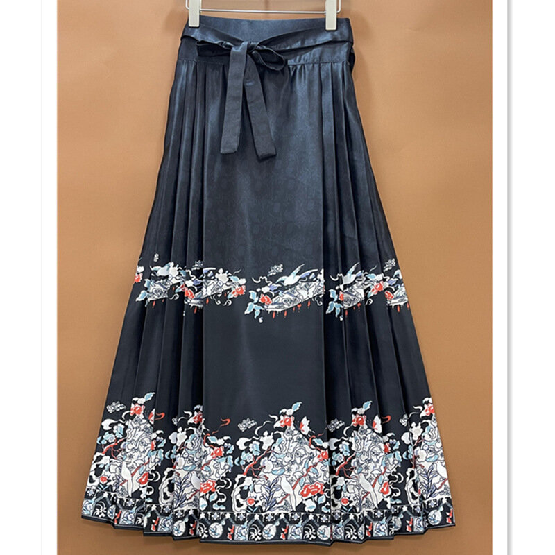 Traditional Chinese Hanfu Clothing for Women Improved Daily Black Blue Horse Face Skirt