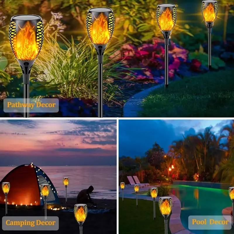 Lampe solaire imperméable à 96LED, éclairage d'extérieur en forme de flamme vacillante, luminaire décoratif de paysage, idéal pour un jardin, une pelouse ou un sentier