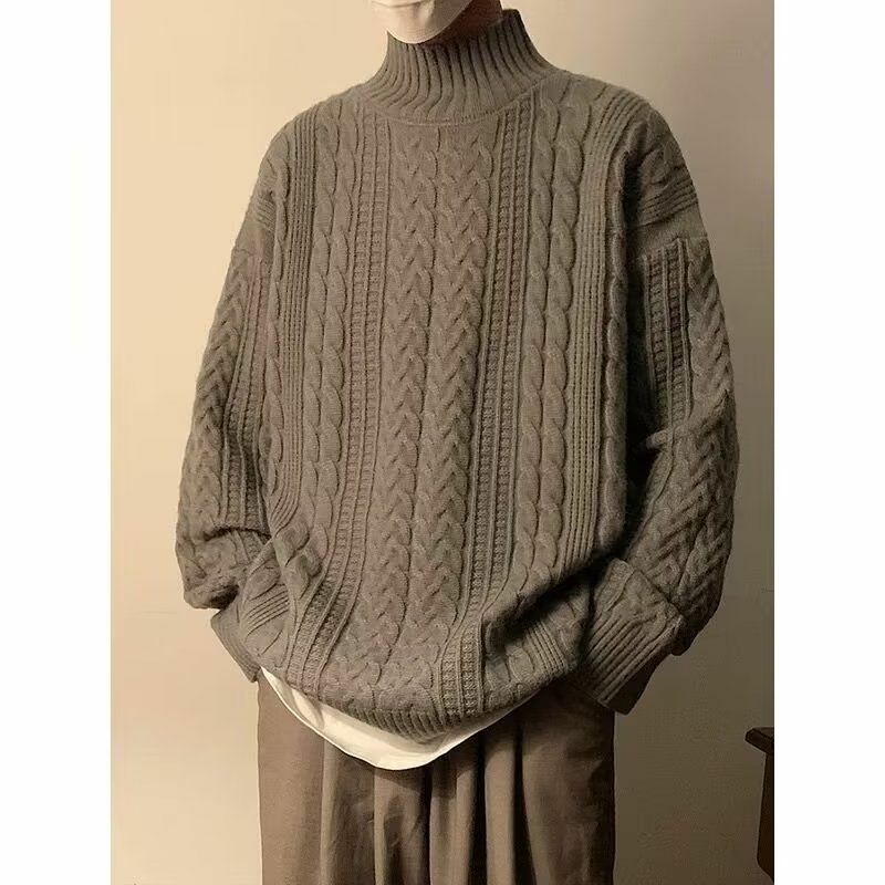 Новинка 2023, зимний мужской винтажный Повседневный свитер, Повседневный пуловер, мужские теплые свитера, свободные однотонные вязаные пуловеры для мужчин B54