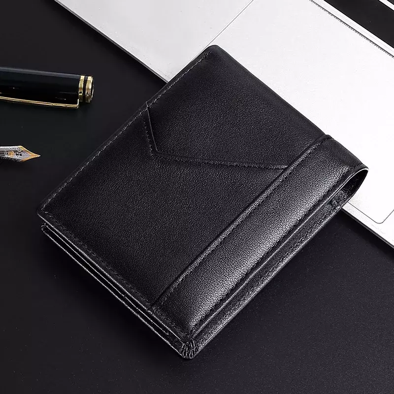 100% Genuine Leather Men Wallets Card Holder Cowhide Wallets for Man Short Black Wallet