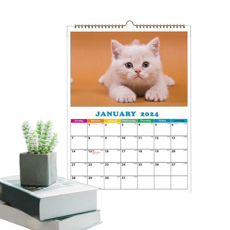 Calendario de pared de animales para uso diario, decoración de pared de perro, A4, para apartamento y dormitorio, 2024