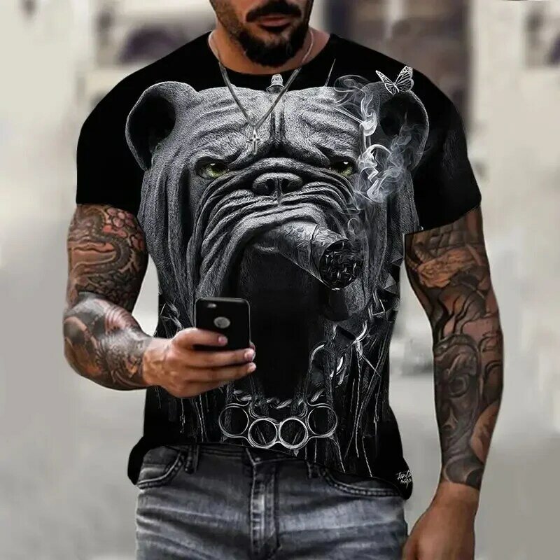 Мужская летняя футболка с 3D-принтом мопса, Повседневная модная футболка большого размера с круглым вырезом, новинка 2023