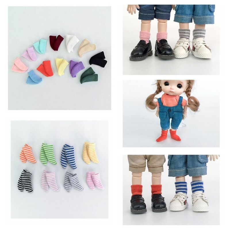 Calcetines cortos de algodón para muñeca, medias cortas a rayas de colores, accesorios para muñecas, Ob11, BJD, Ob11, 1/12