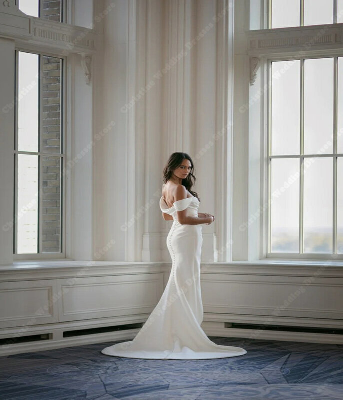 Off Shoulder High Split Wedding Dresses Elegant Minimalist Mermaid Bridal Gowns  Custom Made Classic Tight Fit Vestido De Noiva