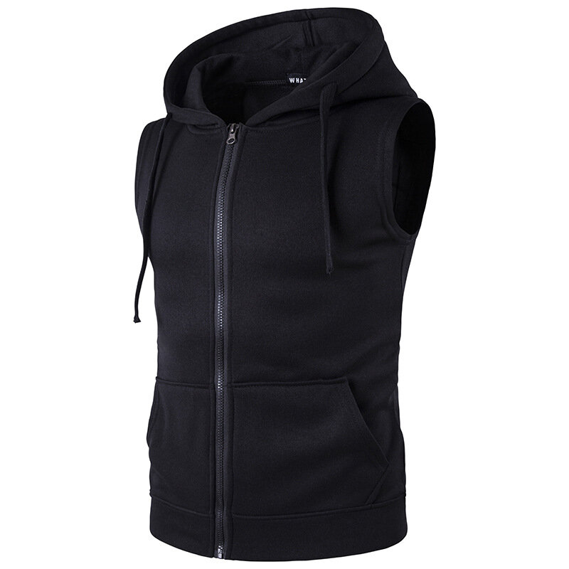 Slim Fit Sleeveless Hooded Vest With Pockets Casual Solid Color Sweatshirt