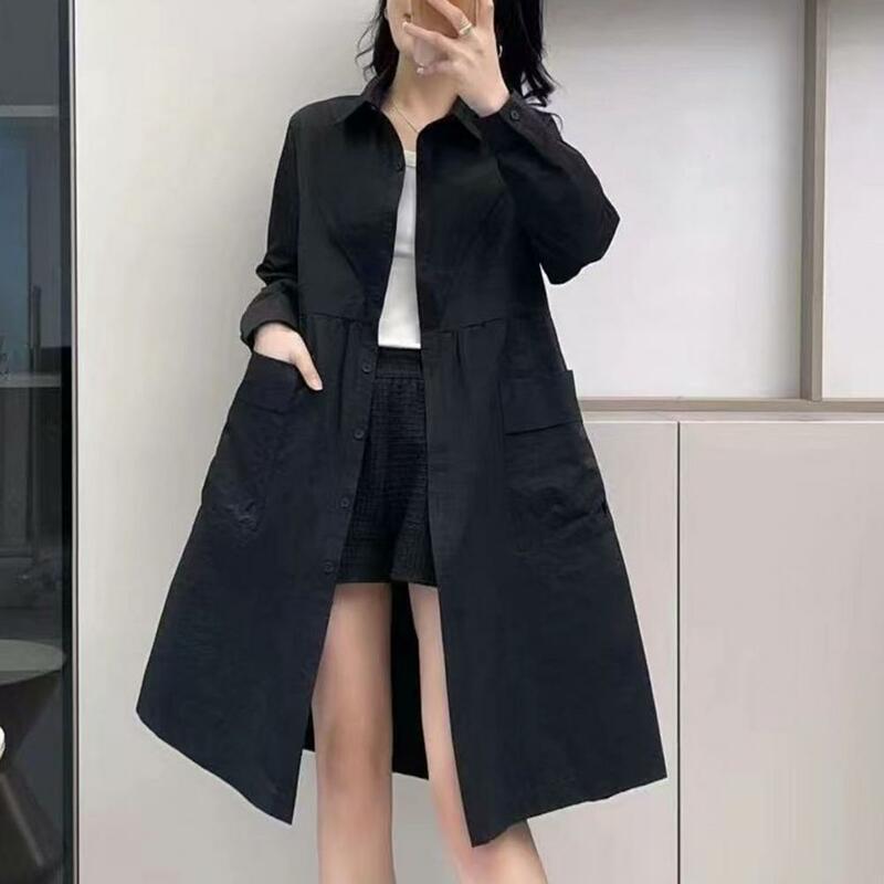 Jaqueta de gola virada para baixo extragrande feminina, manga comprida, design plissado, casacos elegantes, clima frio