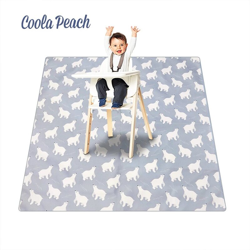 Coolapeach-Tapete de cadeira alta impermeável para o bebê, Tapete de jogo antiderrapante, multifuncional e dobrável, jogo infantil, 110x110cm