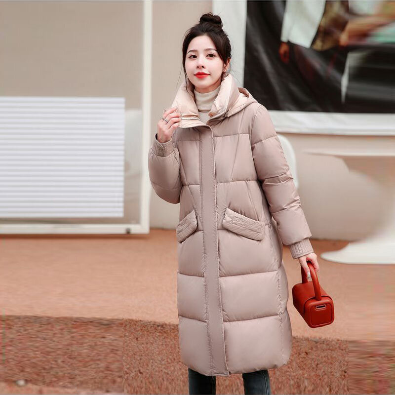 2023 moda zagęścić ciepłe kurtki damskie z kapturem z długim rękawem płaszcze bawełniane zimowe nowe długie damskie parki cienka bawełna