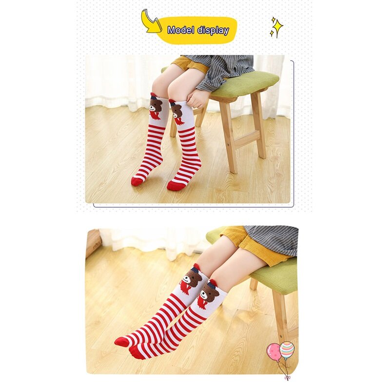 Kids Girls Knee High Socks Cartoon Animal Print Elastic Uniform Tube Stockings Toddler Baby Warm Tights Leg Warmers