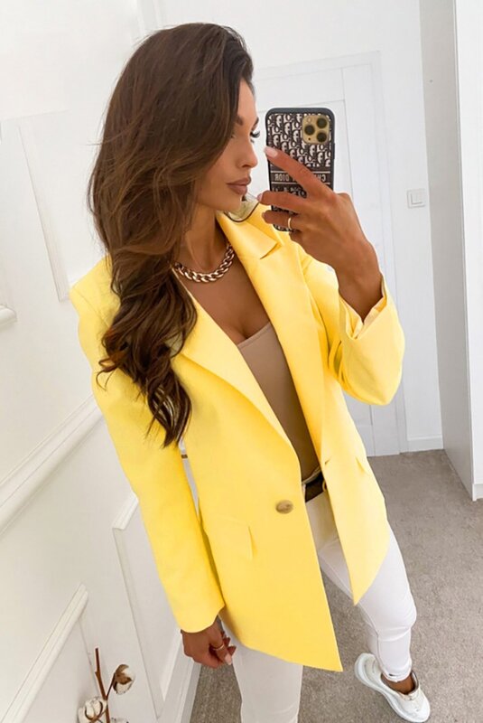 Metal Lace Up V-Neck Casual Office Blazer Women Solid Color Buttonless Slim Commute Blazer Suit 2024 Work Wear Formal Clothes OL