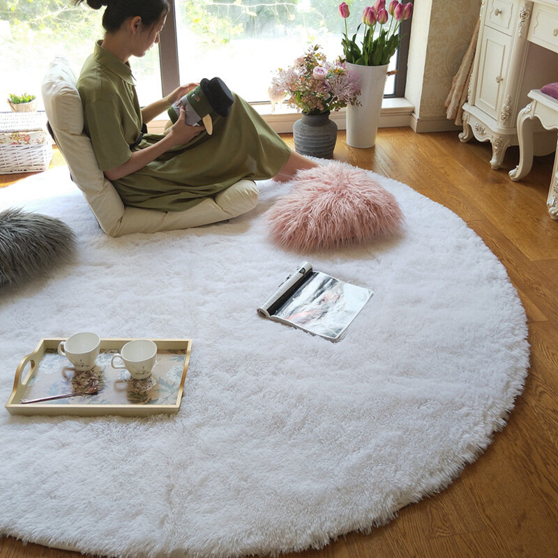 Плюшевый круглый коврик, белая фотография для гостиной, домашний декор, мягкий детский коврик для спальни, напольный коврик для детской комнаты, пушистый милый коврик