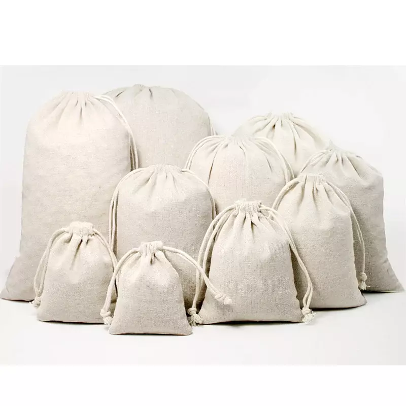 ถุงหูรูด10-50ชิ้นถุงผ้าลินินแบบใช้ซ้ำได้ถุงใส่ของขวัญถุงผ้าคอตตอนสำหรับงานแต่งงานถุงป้องกันฝุ่นคริสต์มาส