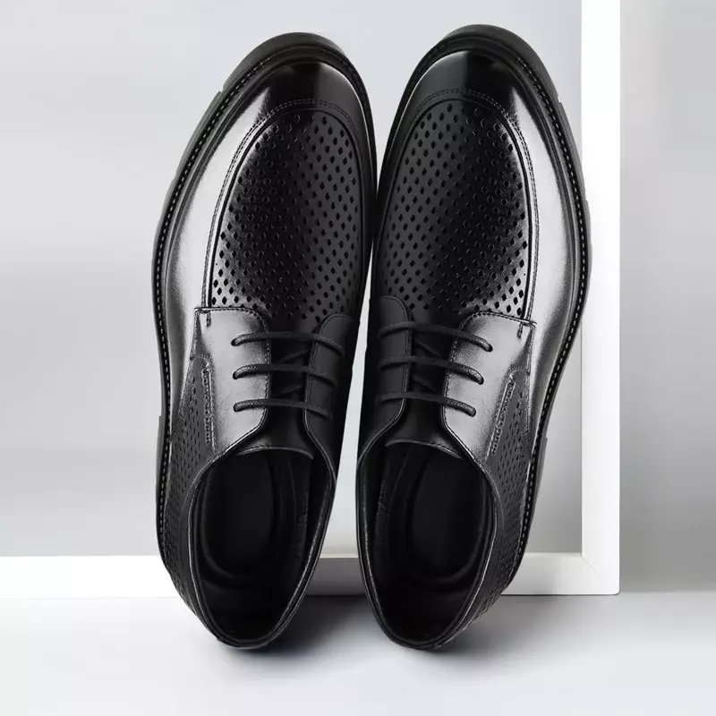Letnie z prawdziwej skóry wydrążone męskie buty na koturnie obcasy na platformie 8cm/10cm wzrost podwyższenia buty męskie