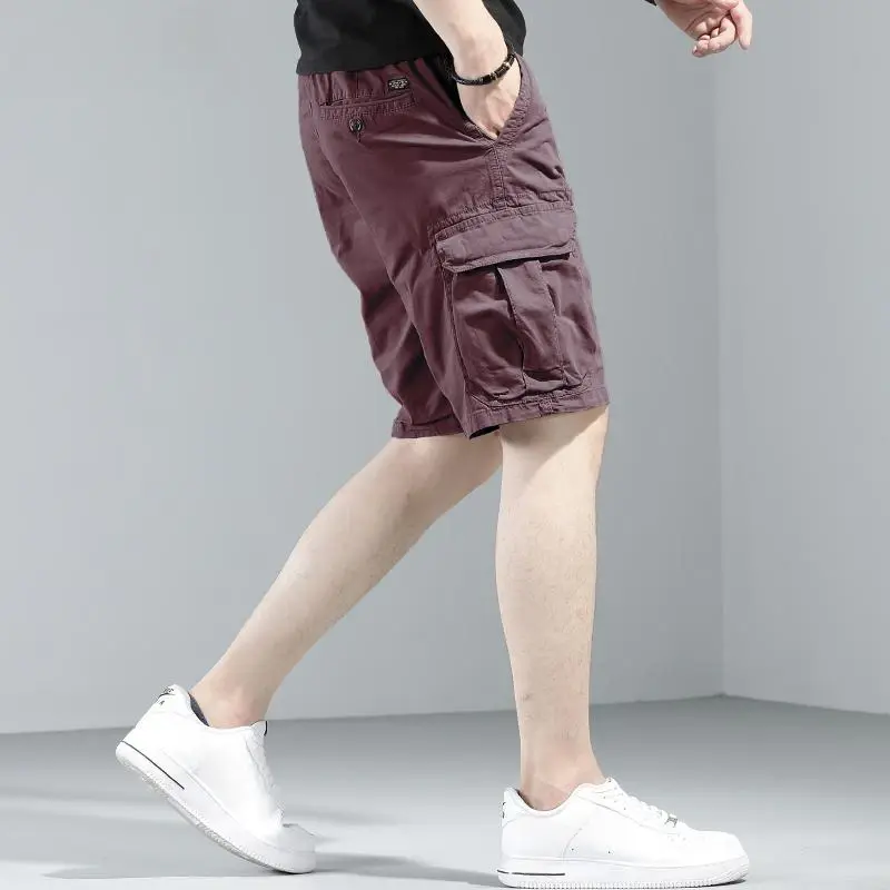 Męskie krótkie spodnie guzik solidny kilka kieszeni męskie szorty bojówki piękny projektant Harajuku luźne ubrania darmowa wysyłka Vintage