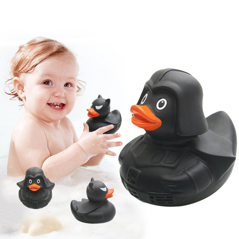 Decoraciones de tablero de pato de goma negra, adorno lindo, sombrero de caballero, anillo de natación, juguete de baño para niños