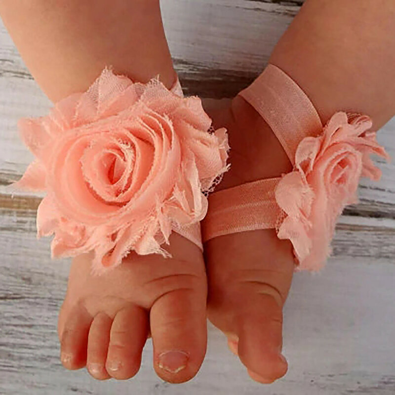 Sandalias descalzas con flores para bebé, zapatos de gasa sólida, accesorios para pies bonitos para bebés, recién nacidos, sandalia infantil para niños pequeños