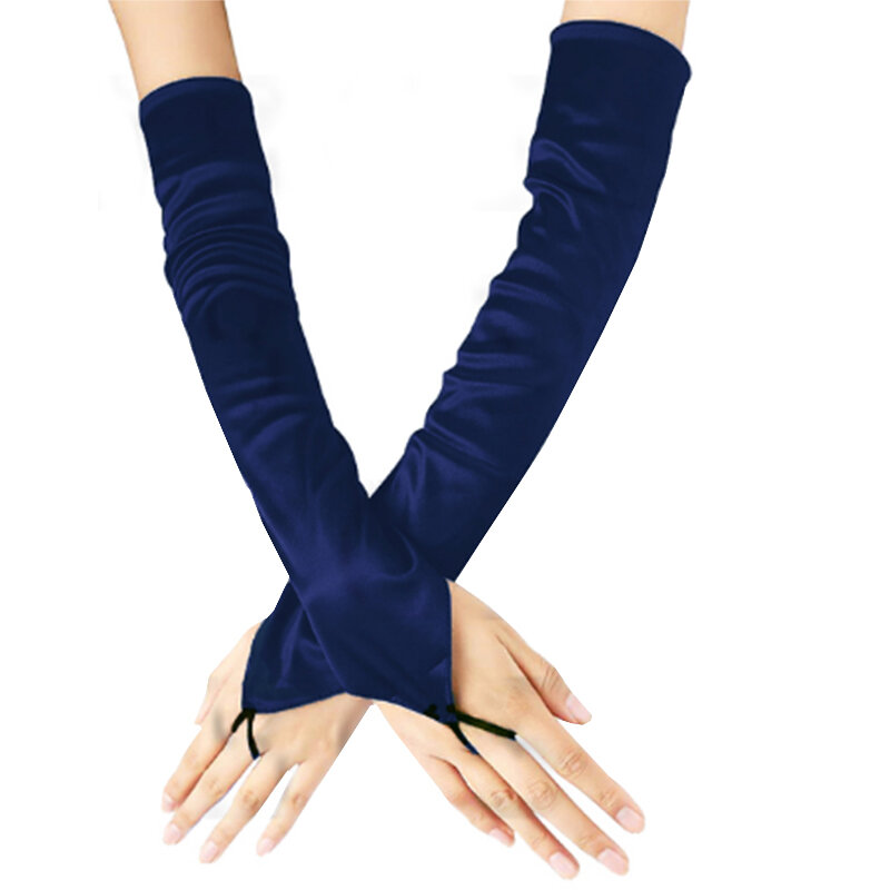 Женские Длинные эластичные атласные перчатки, длинные перчатки без пальцев с крючком, этикетка, солнцезащитные варежки, перчатки для езды на велосипеде и вождения с защитой от УФ-лучей