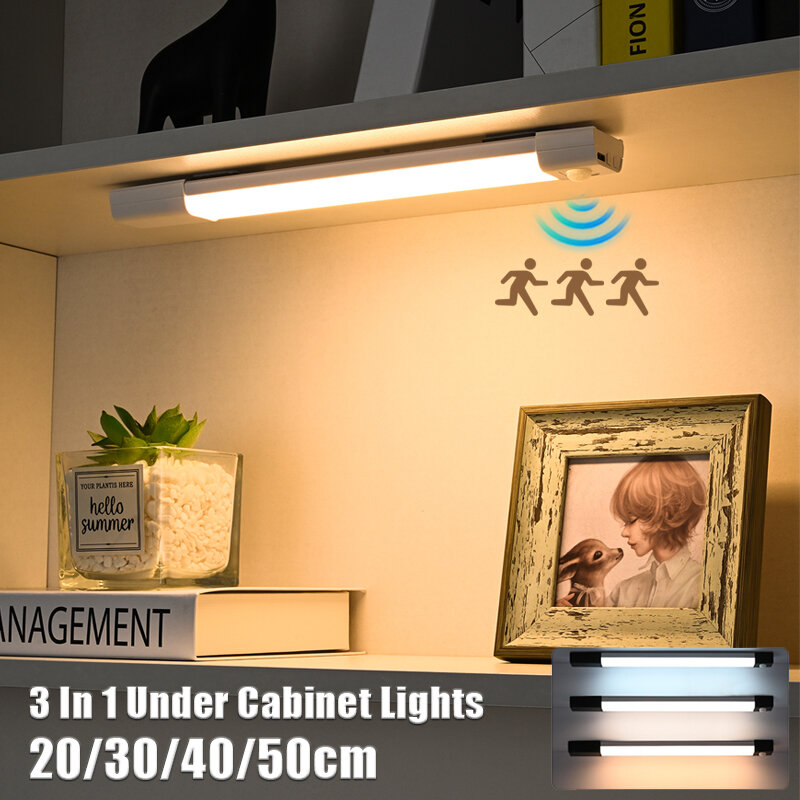 Luz LED nocturna con Sensor de movimiento, lámpara inalámbrica recargable por USB, regulable, 3 en 1, para debajo del gabinete, cocina, escalera, Wardro