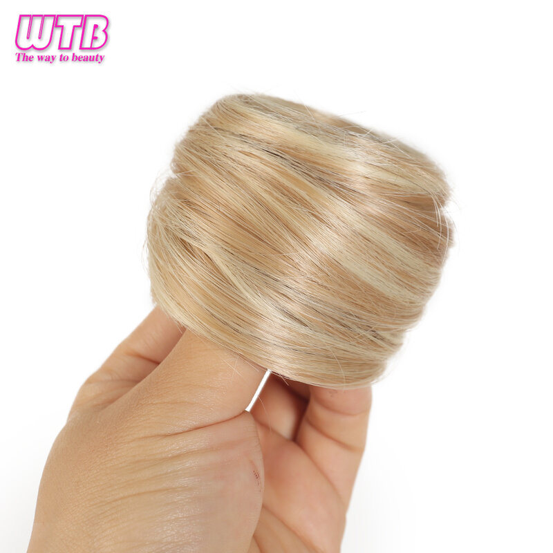 Rambut sintetis hiasan rambut cepol berantakan, pita karet elastis halus cocok untuk wanita