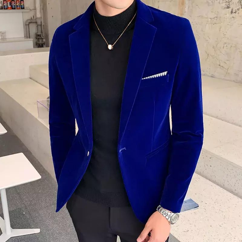 2023 Autumn Velvet Suit Jacket High Quality Long Sleeved Slim Fit Blazer Fashion Men Formal Business Club Dress Blazers Homme