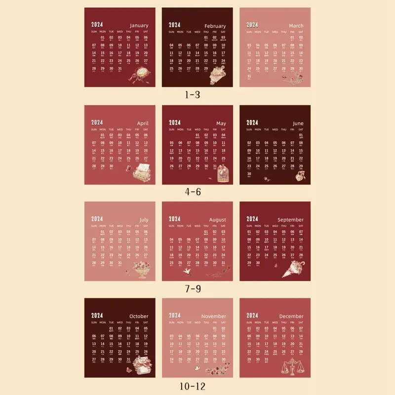 2024 Calendar Cute Cartoon Rose Flower Rabbit Mini Desk Calendar Kawaii Desk Accessories Decoration