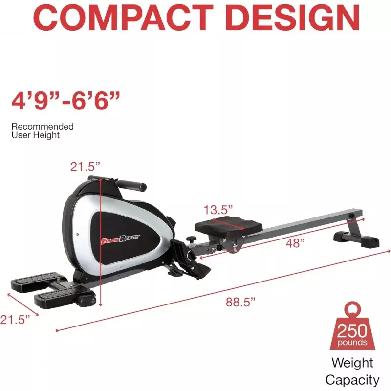 Fitness Reality Magnetic Rowing Machine with Bluetooth Workout Tracking Built-In, Additional Full Body Extended Exercises, App C