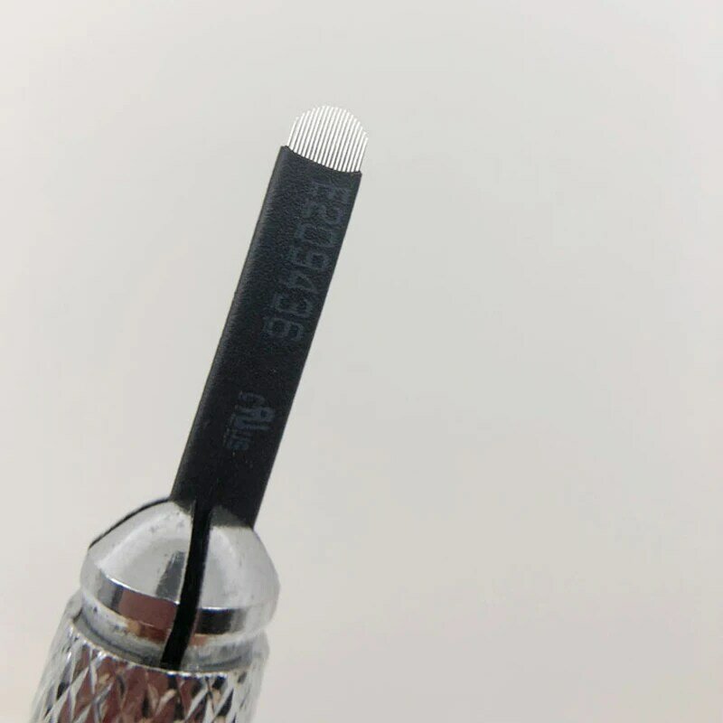 Tebori-aguja de Microblading Flex 18U, hojas manuales para cejas, suministros de maquillaje permanente, NANO negro, 0,15/0,16/0,18mm, 50 piezas