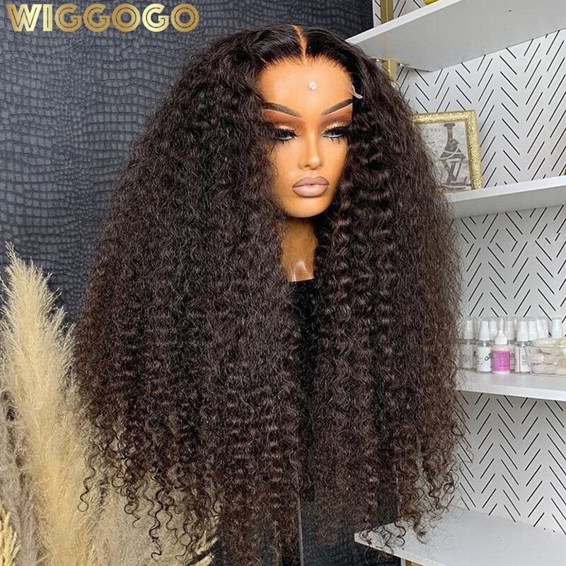 Wiggogo-Glueless Deep Wave Frontal Peruca, HD Lace Wig, perucas de cabelo humano, encaracolado Lace Front, 250 Densidade, 13x4, 30 ", 40"