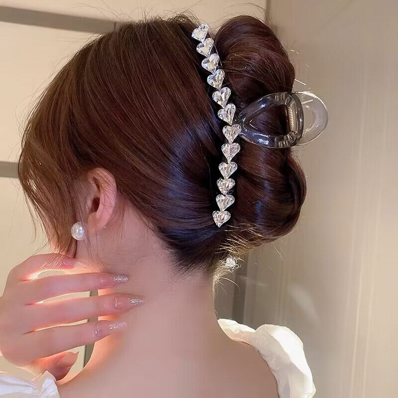 2024 Diamant Ingelegde Love Grab Clip Bruin Modieus Temperament Rug Lepel Krullend Haar Haai Clip High-End Hair Grab Accessoire