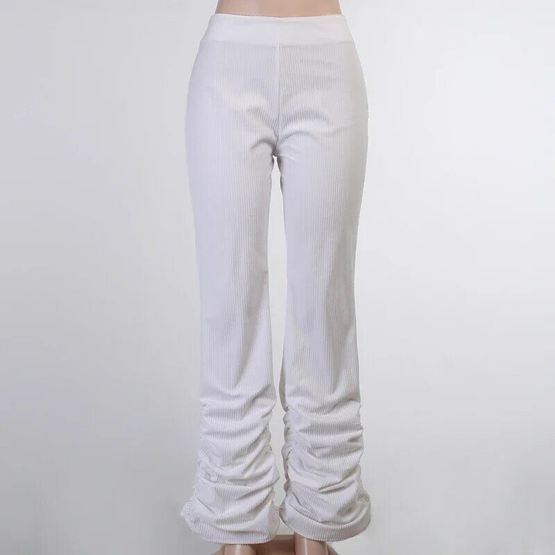 Calças plissadas de cintura alta para mulheres, elegante calça lápis, calça larga, streetwear casual branco, bainha nova, outono, 2023