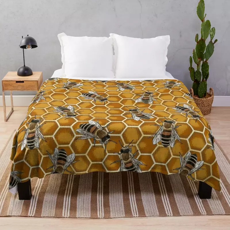 Busy Bees at the Honeycomb Beehive Throw Blanket for winter Decoratives Blankets
