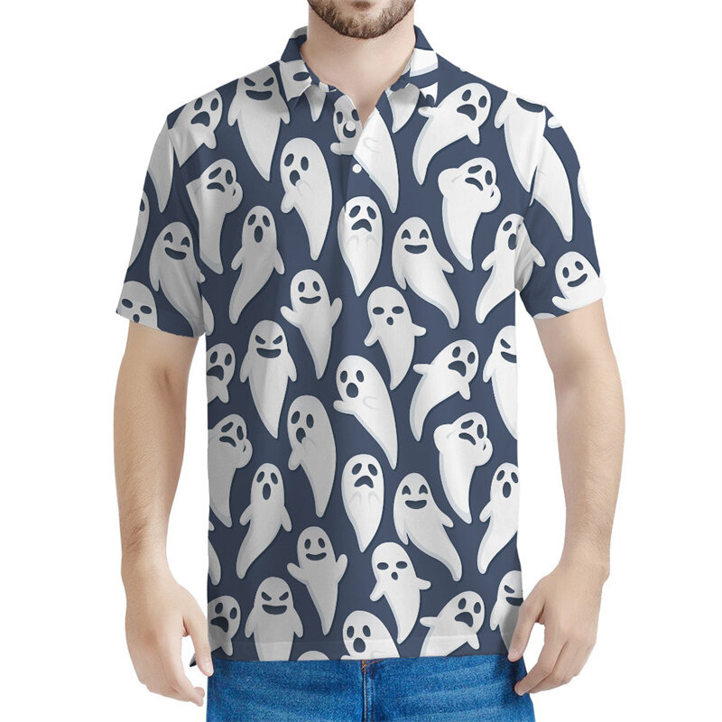 Halloween Cartoon Ghost Pattern Polo Shirts Men 3d Printed T-shirt Summer Streetwear Short Sleeves Kids Tops Loose Tee Shirt
