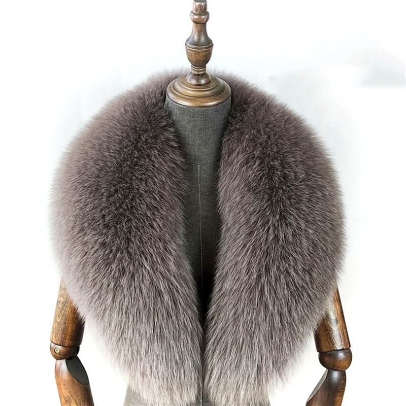 Real Fox Fur Scarf Collar, pele natural reta, tamanho grande Neck Warmer, xales cinzentos, 100% real