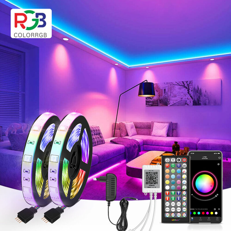 (EU-Stecker) LED-Streifen Licht RGB Musik synchron isation Farbwechsel empfindliche eingebaute Mikrofon, App LED-Leuchten DC12V flexibel