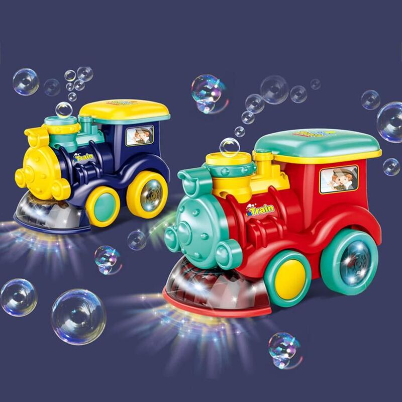 Soplador de burbujas automático en forma de tren de dibujos animados para niños y niñas