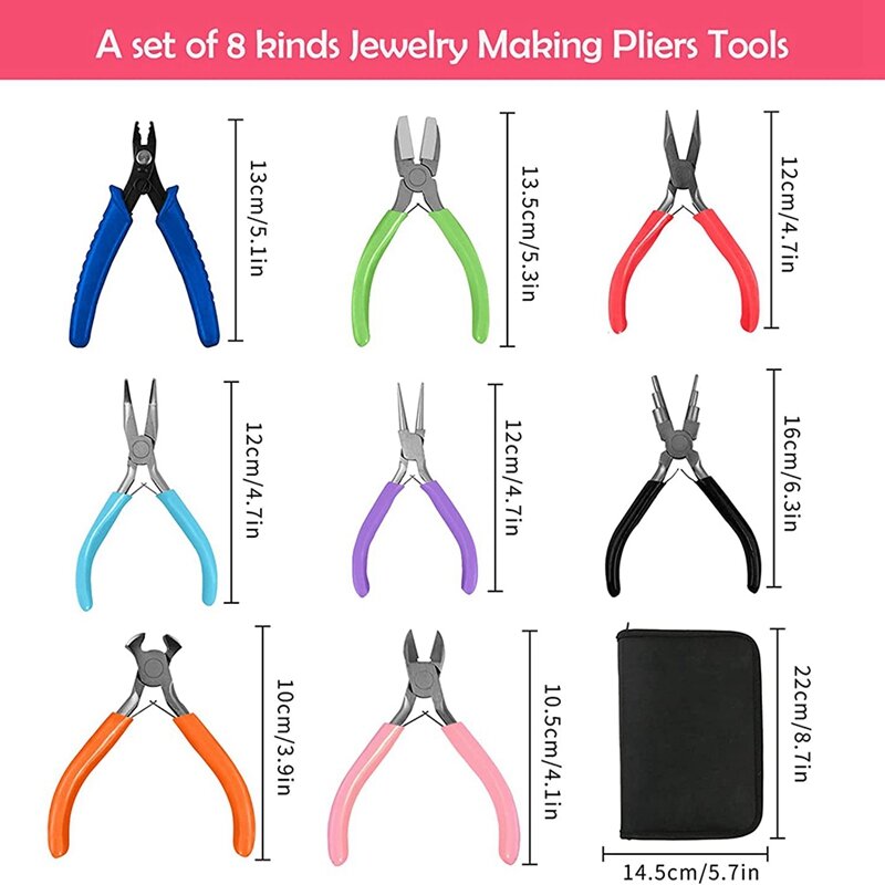 Alicates de joyería de 8 piezas, herramientas para hacer joyas, para reparación de joyas, envoltura de alambre, manualidades
