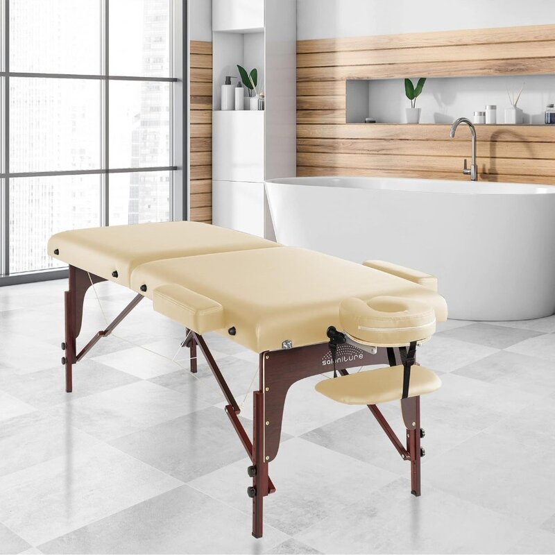 Saloniture Professional Portable Lightweight Bi-Fold Memory Foam Massage Table with Reiki Panels - Includes Headrest