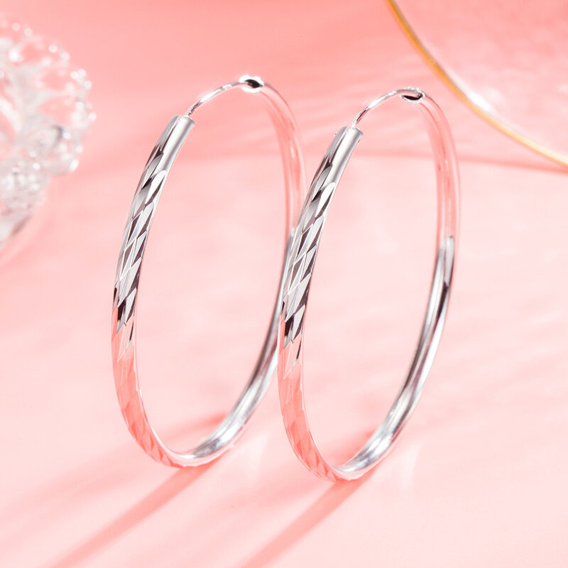 Pendientes de aro de plata esterlina 925 para mujer, aretes de 30/40/50/60 MM, accesorios de joyería de lujo, tendencia 2024