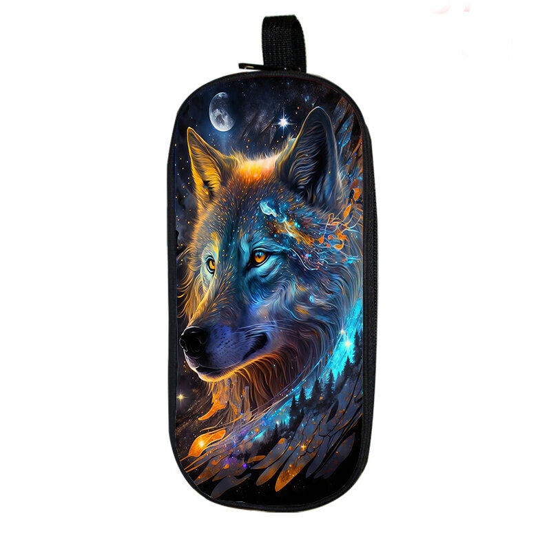 Animals Wolf Print Pencil Case Makeup Box Students Oxford Waterproof Pen Pouch Cartoon School Double Stationery Bag Pencil Bag