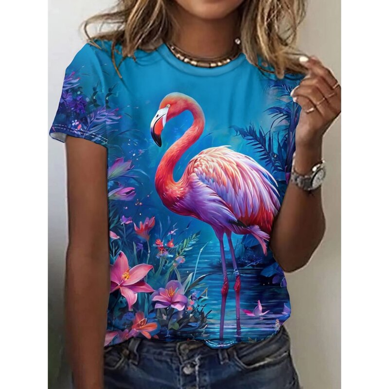 Animal Crane 3d Print Women's T-Shirt Summer Fashion Short Sleeved Casual Breathable Micro Elastic T-Shirt Women's Clothing