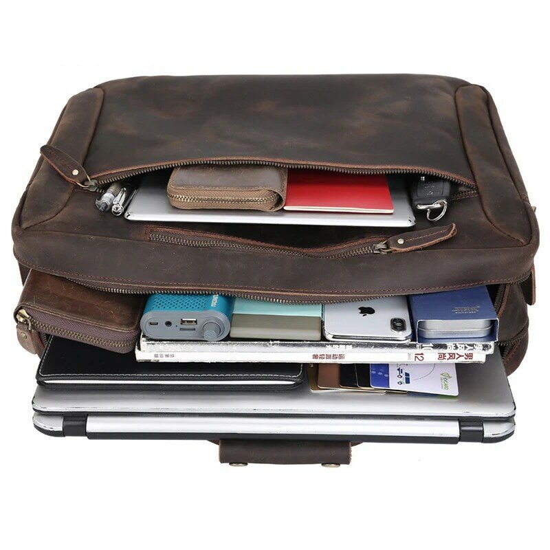 남성용 대형 여행 서류 가방, 가죽 컴퓨터 가방, 정품 가죽 배낭 핸드백, 수하물 메신저백, 15.6 인치