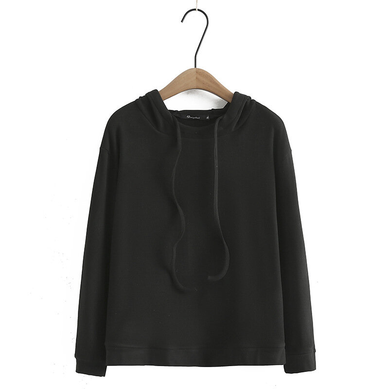 Осень - зима 2023 Женская блузка с увеличенным кодом Большой размер с длинными рукавами с капюшоном Черная рубашка с капюшоном 3XL 4XL 5XL 6XL