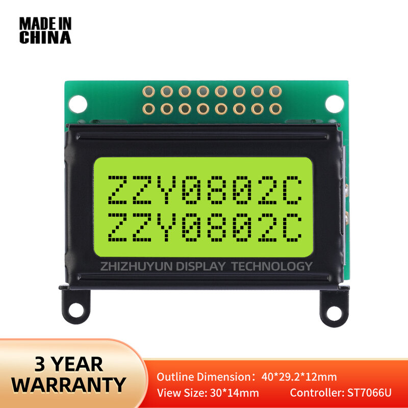Ultra Pequeno Módulo de Tela LCD Caráter, Caracteres LED Backlight, Amarelo Verde, Display Positivo, Arduino, 0802C, 0802