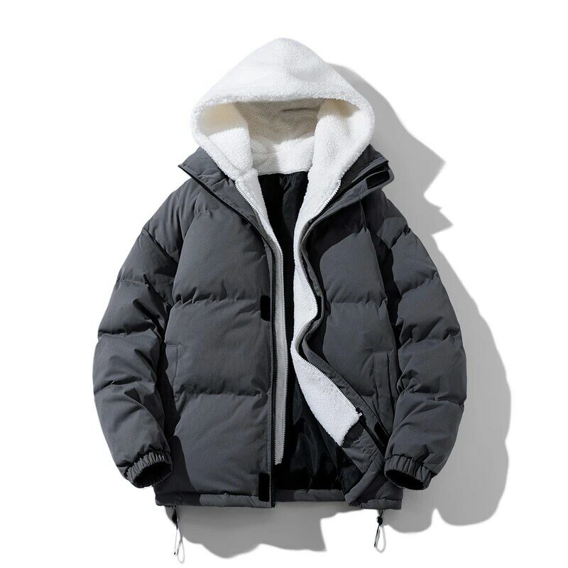 Jaqueta de algodão casual versátil masculina, casaco com capuz jovem, casaco grosso quente e frio prova, moda, duas peças falsas, novo, inverno
