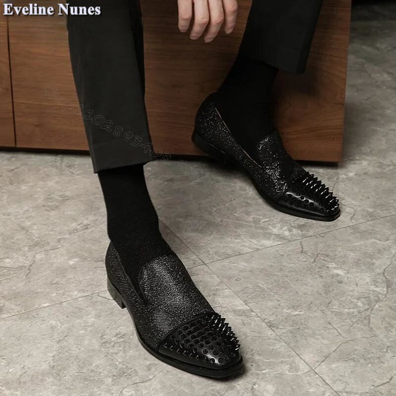 Black Splicing Rivet Decor Men Shoes Slip on Men Shoes Comfortable Loafers Spring Dress Shoes Big Size 38-48 Zapatillas Mujer