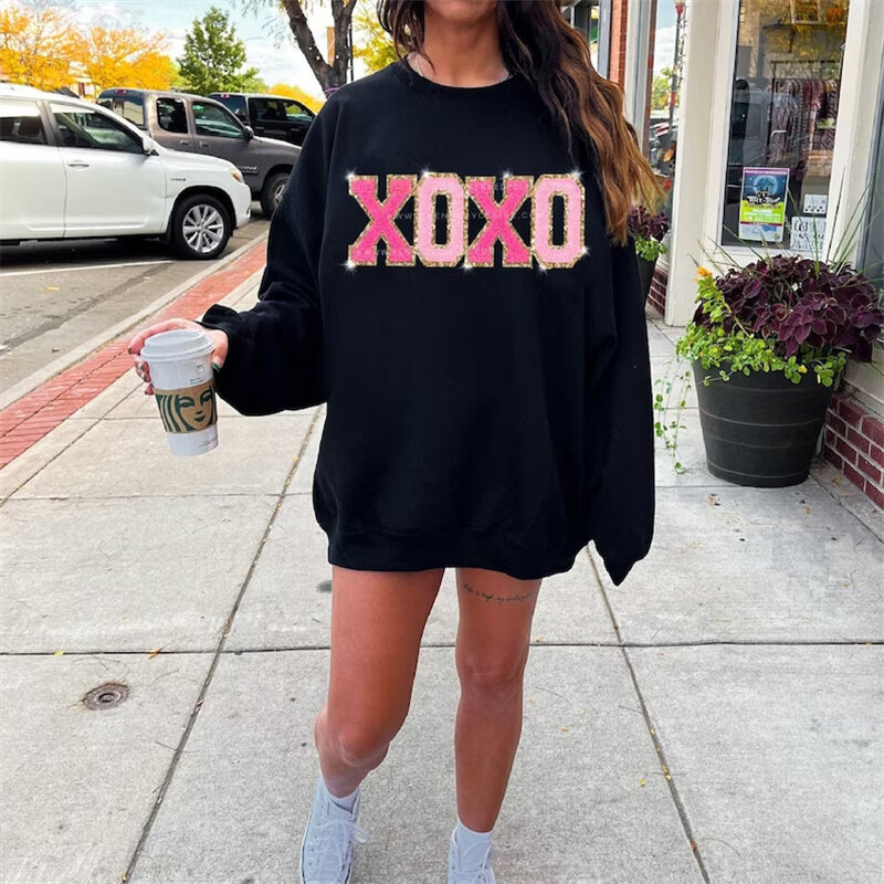 XOXO-Sweat-shirt à col rond et manches longues pour femme, sweats à capuche Y2K, streetwear décontracté des années 2000