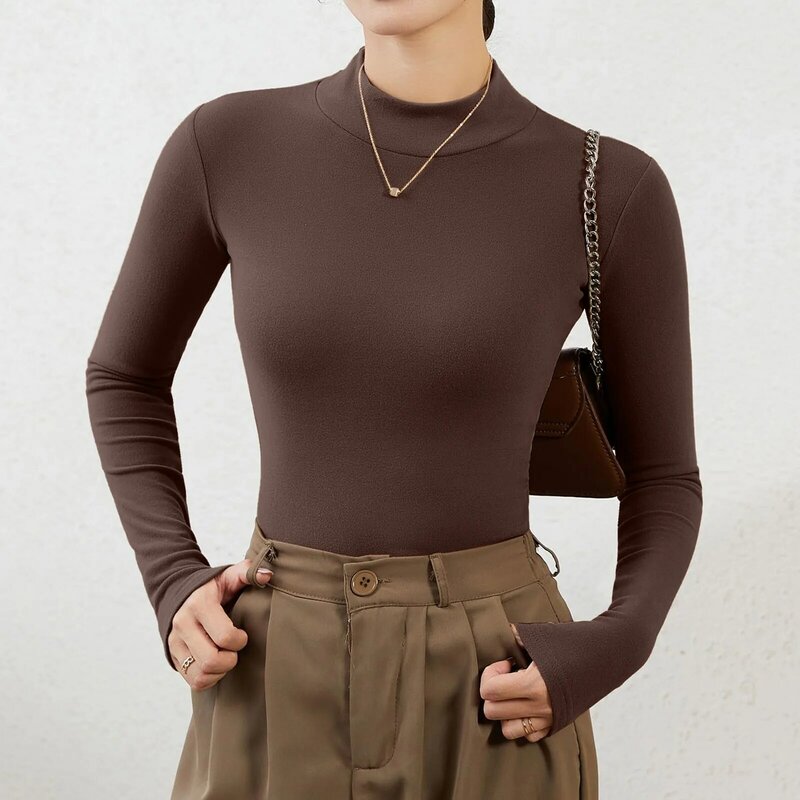 Sweater rajut wanita, Turtleneck warna Solid Sweater dasar wanita kantor rajut dalam ramping Pullover Atasan Musim Dingin 2024 Sweater lengan panjang