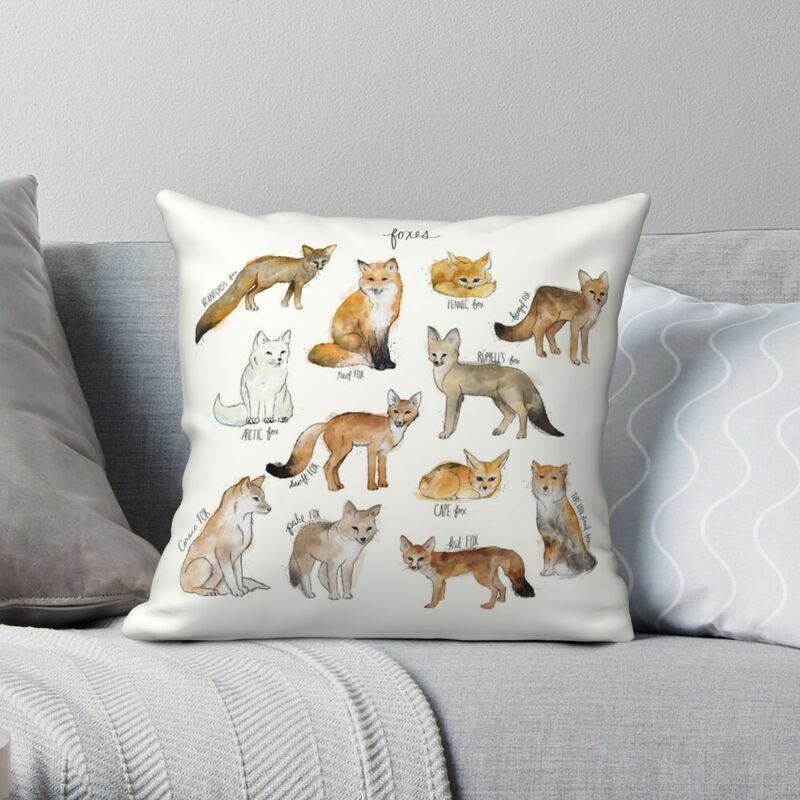 Foxes Animal Chart Pillowcase Polyester Linen Velvet Pattern Zip Decorative Pillow Case Room Cushion Cover